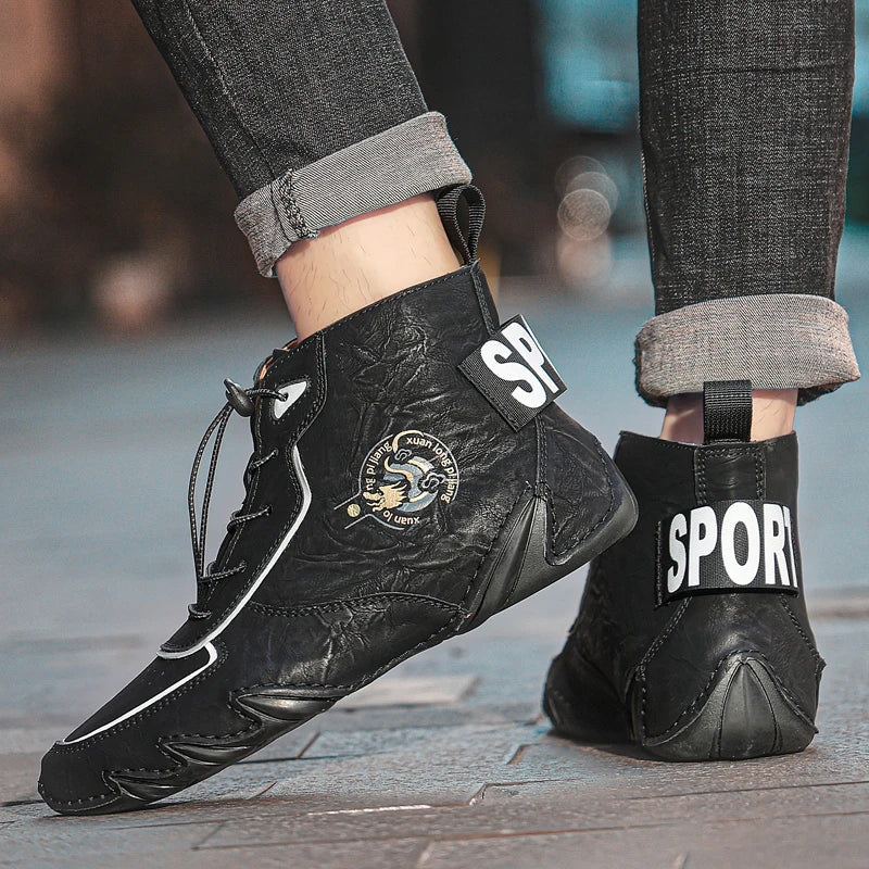 STRONGSHEN Men Leather Ankle Boots Winter Warm Plush Snow Boots Men Outdoor Sneakers Male Waterproof Non-slip Moccasins Boots