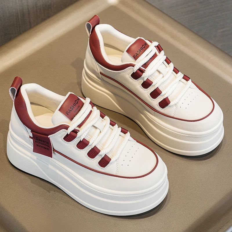 AUTUSPIN 5cm Women Platform Flat Sneakers Spring Summer Fashion Mixed Colors White Shoes Students Daily Round Toe Vulcanize Shoe