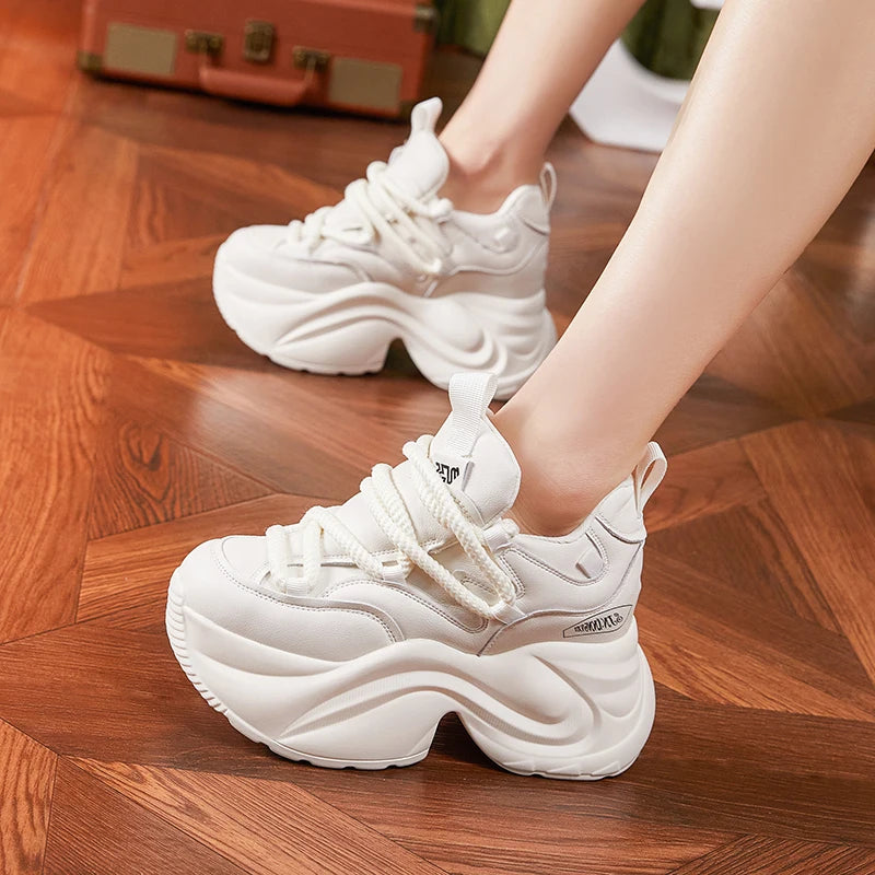 Autuspin Size 33-39 Woman Shoes Autumn Winter Fashion Thick Soled Ladies Stylish Sneakers Genuine Leather Lace-up Women Shoes