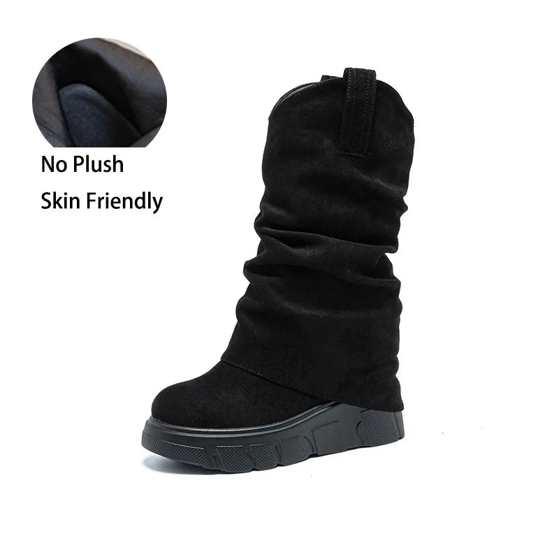 fujin 10cm heel knee high boots for women platform boots ankle spring autumn winter wedge comfy comfortable boots Ankle Booties