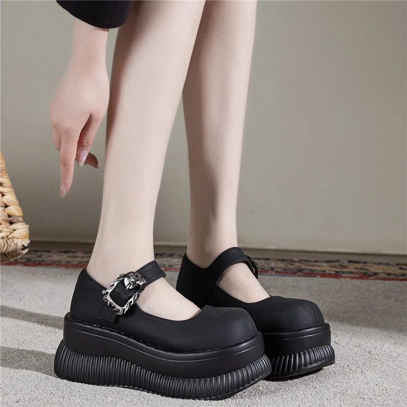 Fujin 7.5cm PU Microfiber Leather Mary Jane Autumn Flats Slipper Pumps High Women Platform Wedge Shoes Spring Brand Round Toe