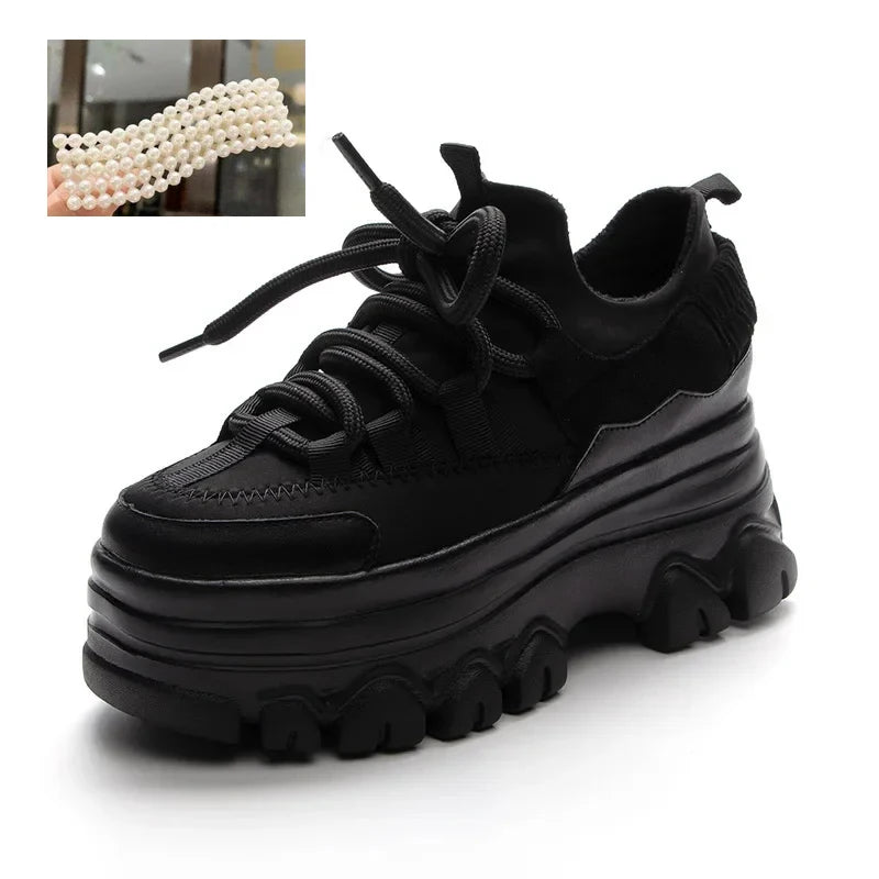 Fujin 9cm Platform Wedge Sneakers Genuine Leather Women Shoes Chunky Sneakers for Female Spring Autumn Summer Breathable Shoes