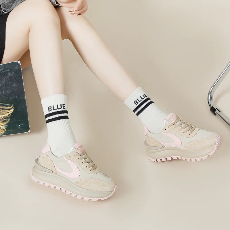 AUTUSPIN 4.5cm Ladies Sneakers Summer Spring Retro Genuine Leather Women Casual Sports Shoes Outdoor Comfy Vulcanized Sneaker
