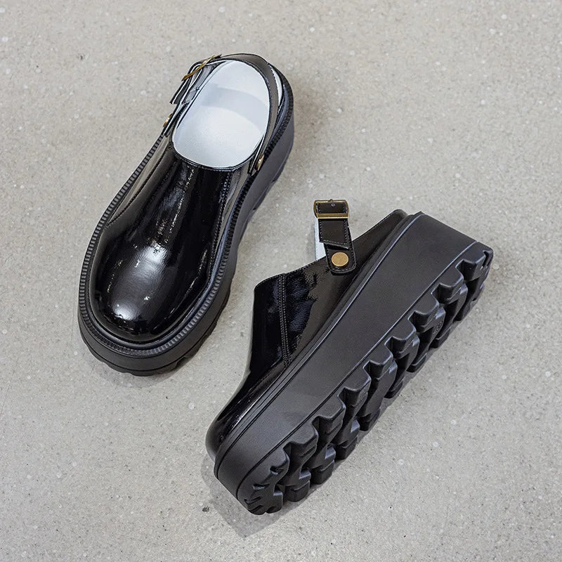 Fujin 7cm Patent Leather Platform Wedge Flats Autumn Breathable Slip on Pumps Spring Synthetic Mary Jane High Brand Shoes