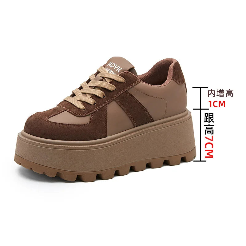 Fujin 8cm Microfiber Genuine Leather Breathable Fashion Chunky Sneaker Flats Booties Boots Spring Autumn Women Vulcanize Shoes