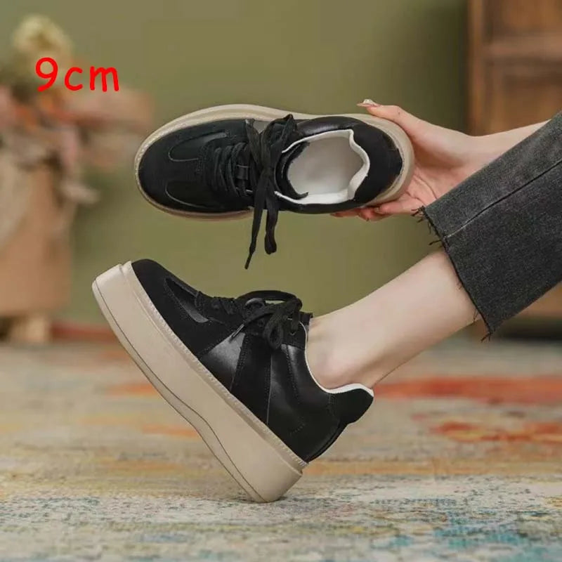 Fujin 9cm 6cm Patent Genuine Leather Suede Women Casual Spring Shoes Super Thick Fashion Sneakers Chunky Shoes Platform Wedge