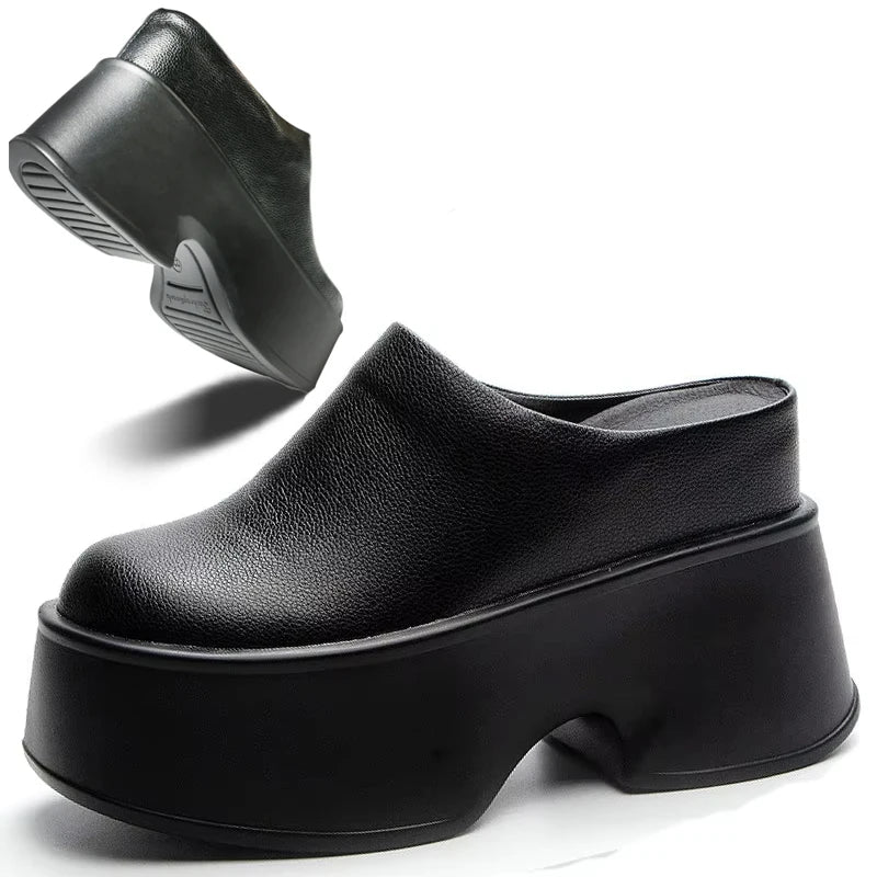 Fujin 11cm New Slippers Natural Cow Genuine Leather Platform Wedge Sneakers Pumps Summer Women ROME Hidden Heels Vulcanize Shoes