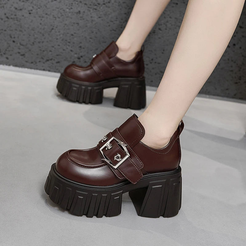 AUTUSPIN Winter Thick Platform High Heels Women Fashion Synthethic Microfiber Soft Leather Pumps Female Autumn Mary Janes Shoes