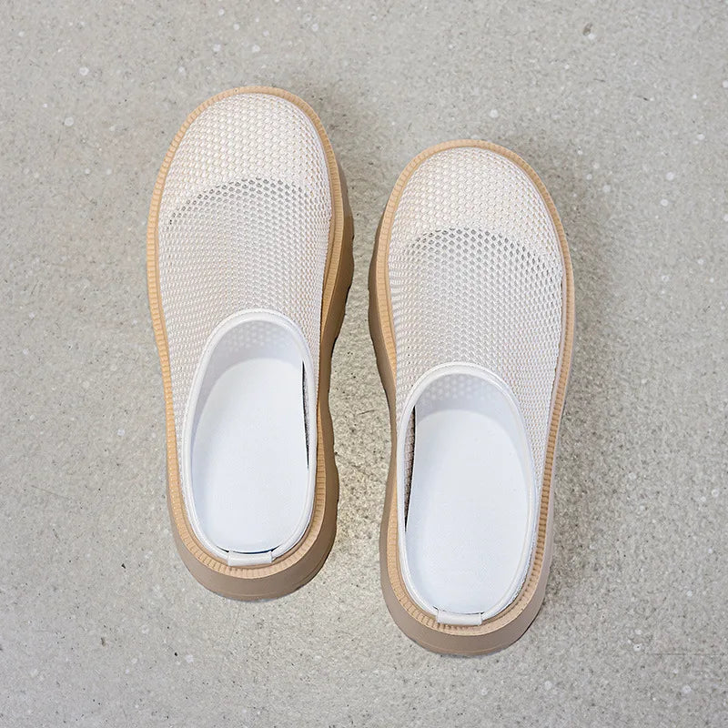 Fujin 7cm Air Mesh Platform Wedge Breathable Pumps Summer Hollow High Brand Synthetic Chunky Heels Mary Jane Slipper Shoes