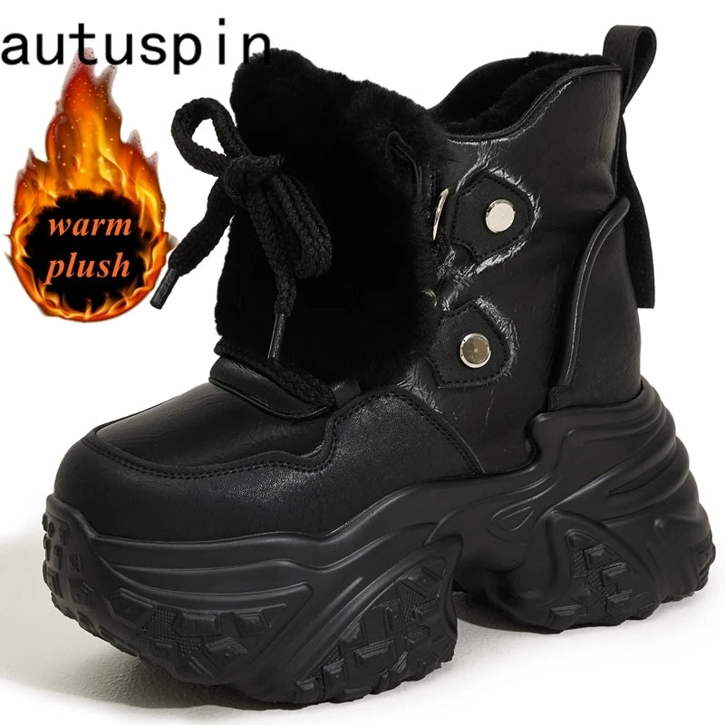AUTUSPIN 8cm High Platforms Snow Boots Women 2025 Winter Spring Warm Plush High-top Sneakers Female Fashion Short Booties Woman