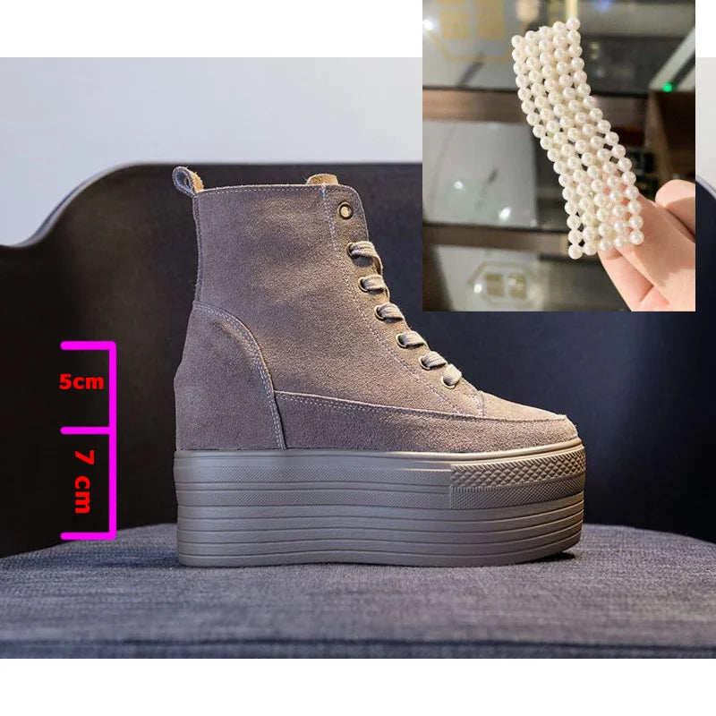 Fujin 12cm Suede Genuine Leather Platform Boots Women Female Spring Autumn Wedge Boots Women Winter Boots Ankle Shoes High Top