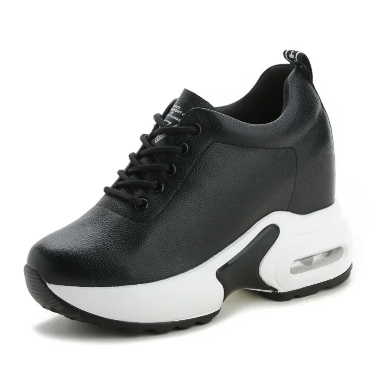 Fujin 8cm Wedge Heel Platform Shoes Chunky Sneakers Hollow Breathable Women Summer Sneakers Pumps Shoes Microfiber Leather Shoes