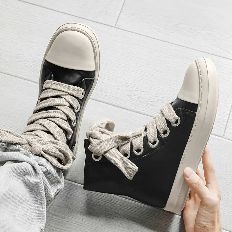 Men's Women Platform Sneakers Zipper Lace Up Casual Leather Shoes Campus High Top Sports Board Shoes Large Size Chaussure Femme