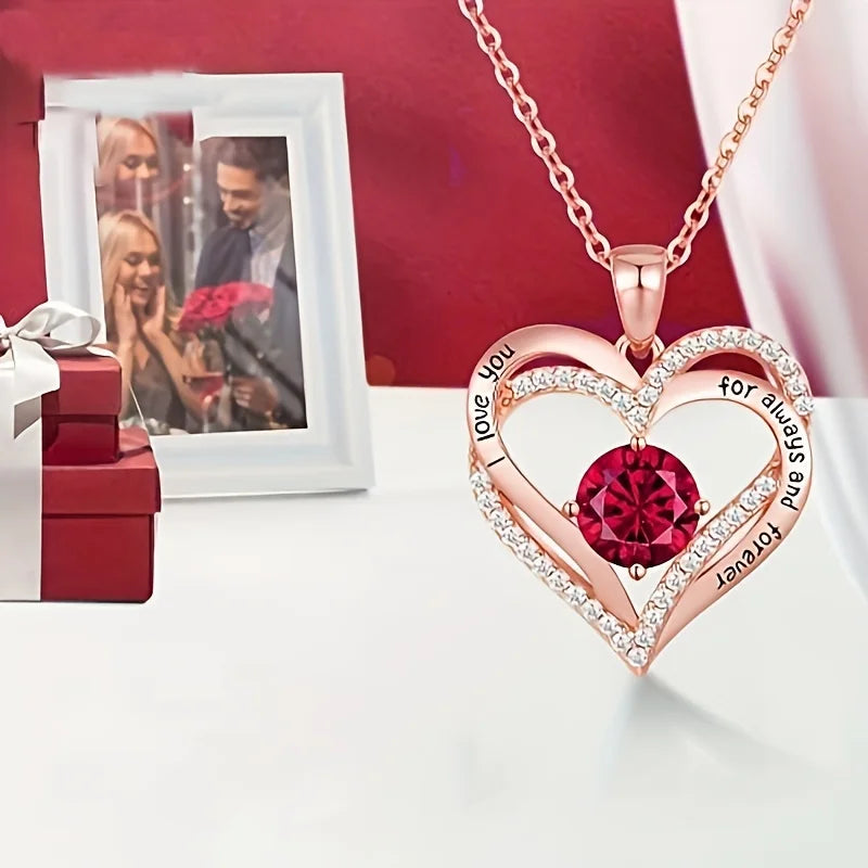 Luxury Red ZIrcon Heart Necklace With 6 Roses Gift Box For Mother Girlfriend Birthday Holiday Gifts 2024 Romantic Accessories
