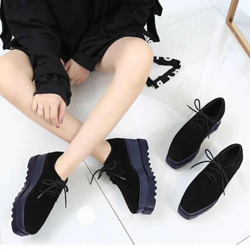 Fujin 7.5cm Cow Suede Genuine Leather Platform Wedge Autumn Winter Spring Ins Hot Sell Chunky Sneakers Plush Women Comfy Shoes