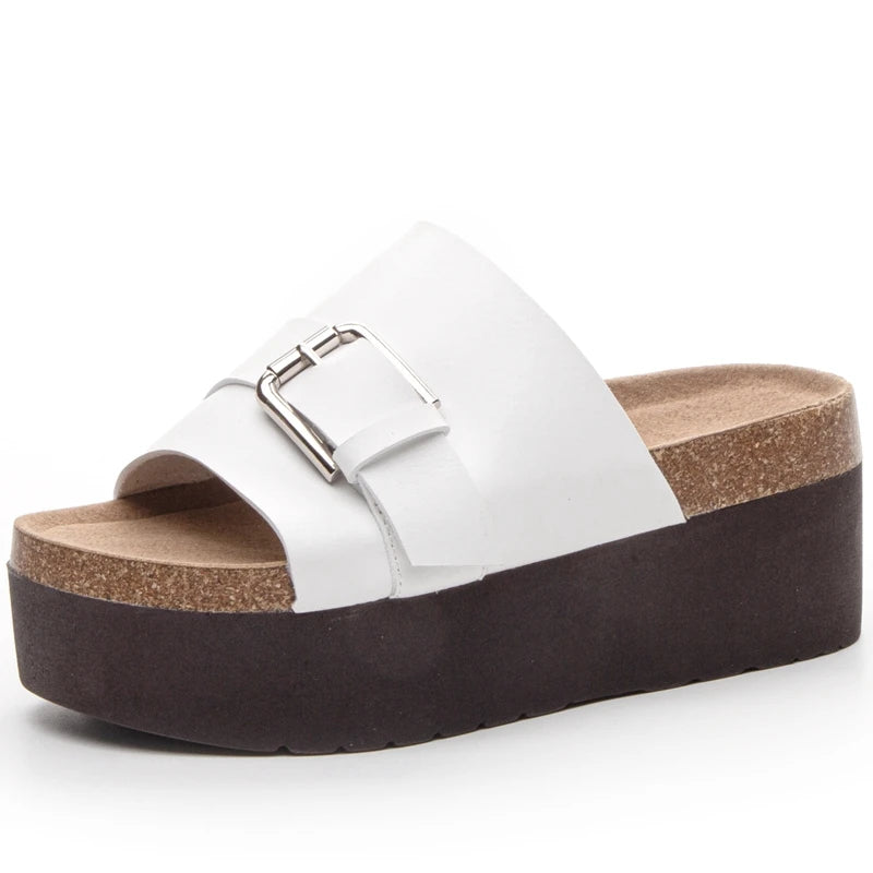 AUTUSPIN 7cm High Heels Women Fashion Slippers Summer Outdoor Casual Flats Soft Leather Platform Sandals Shoes Woman Size 33-39