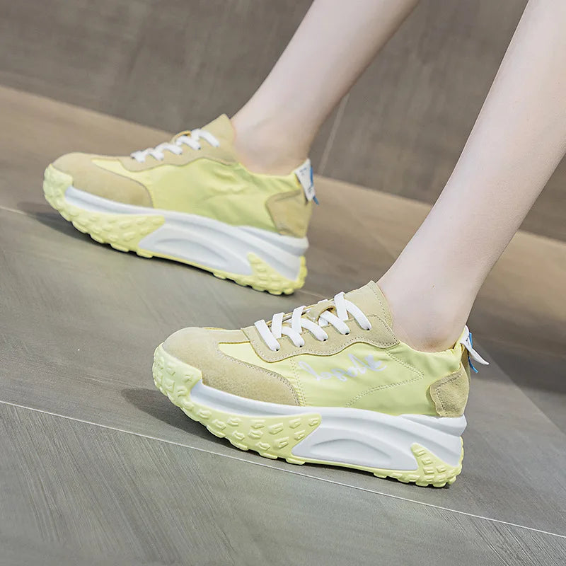 Fujin 7cm Denim Cloth Suede Genuine Leather Platform Wedge Flats Comfy Booties Breathable Women Chunky Sneaker Summer Shoes