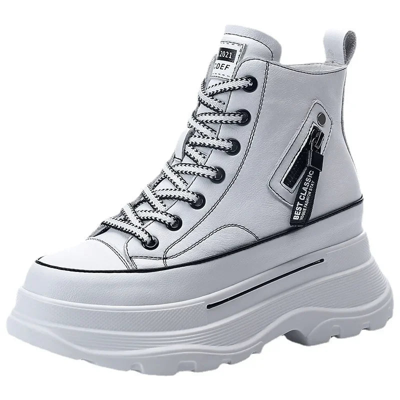 Fujin 7cm Platform Wedge Sneakers Chunky Shoes Genuine Leather Combat Boots Women Ankle Boots Autumn Autumn Booties