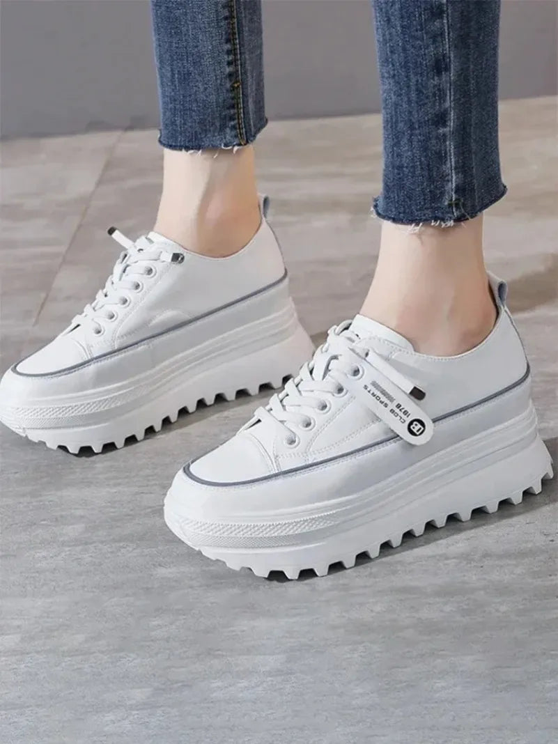 Fujin 5cm Genuine Leather 8cm Shoes Chunky Sneakers Platform Heel Wedge Warm Women Winter Shoes Vulcanized Sneakers Tenis Mujer
