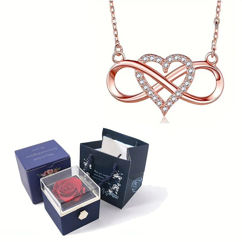 Eternal Love Necklace With 360° Flip Rose Gift Box For Women GFirlfriend Mom WIfe Christmas Romantic Gifts 2023 Hot Jewelry