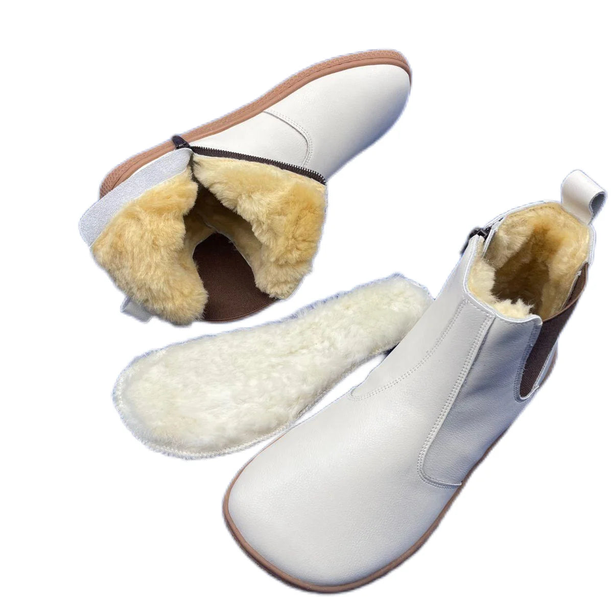 Tipsietoes Top Brand Chelsea Barefoot Genuine Leather Winter Boots With Warm Real Natural Fur Linning And Insole For Women