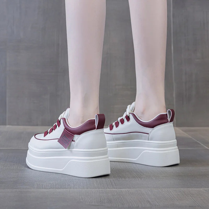AUTUSPIN 5cm Women Platform Flat Sneakers Spring Summer Fashion Mixed Colors White Shoes Students Daily Round Toe Vulcanize Shoe