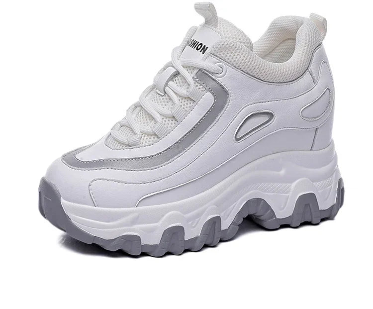 Fujin 9cm Genuine Leather Platform Wedge Hidden Heel Women Casual Shoes Chunky Sneakers Fashion Winter Warm Sneakers Boot