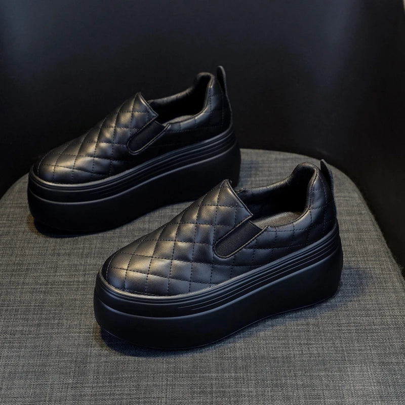Autuspin High Platform Women Flats Summer Spring Fashion Round Toe Leather Casual Loafers Female Outdoor Daily Slip-on Shoes