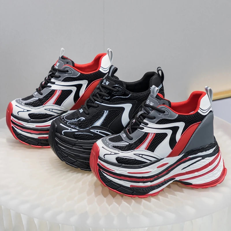 AUTUSPIN 13cm High Brand Platform Women Shoes Winter Autumn Genuine Cow Leather Chunky Leisure Sneakers Wide Toe Sport Shoes