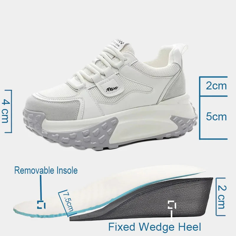 Fujin 7cm Platform Sneakers Microfiber Leather Cushioning Vulcanized Chunky Hidden Heel Comfy Breathable Women Spring Sneakers