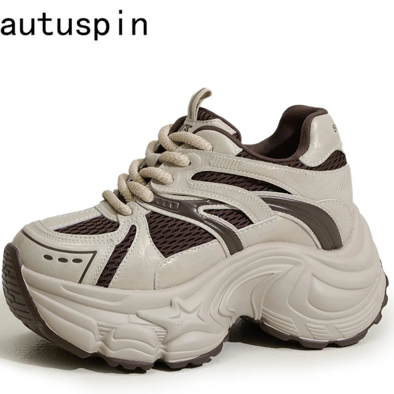 AUTUSPIN Retro Thick Bottom Shoes for Women 2025 Winter Street Popular Ins Hot Platform Sneakers Casual Shoes Woman Size 39
