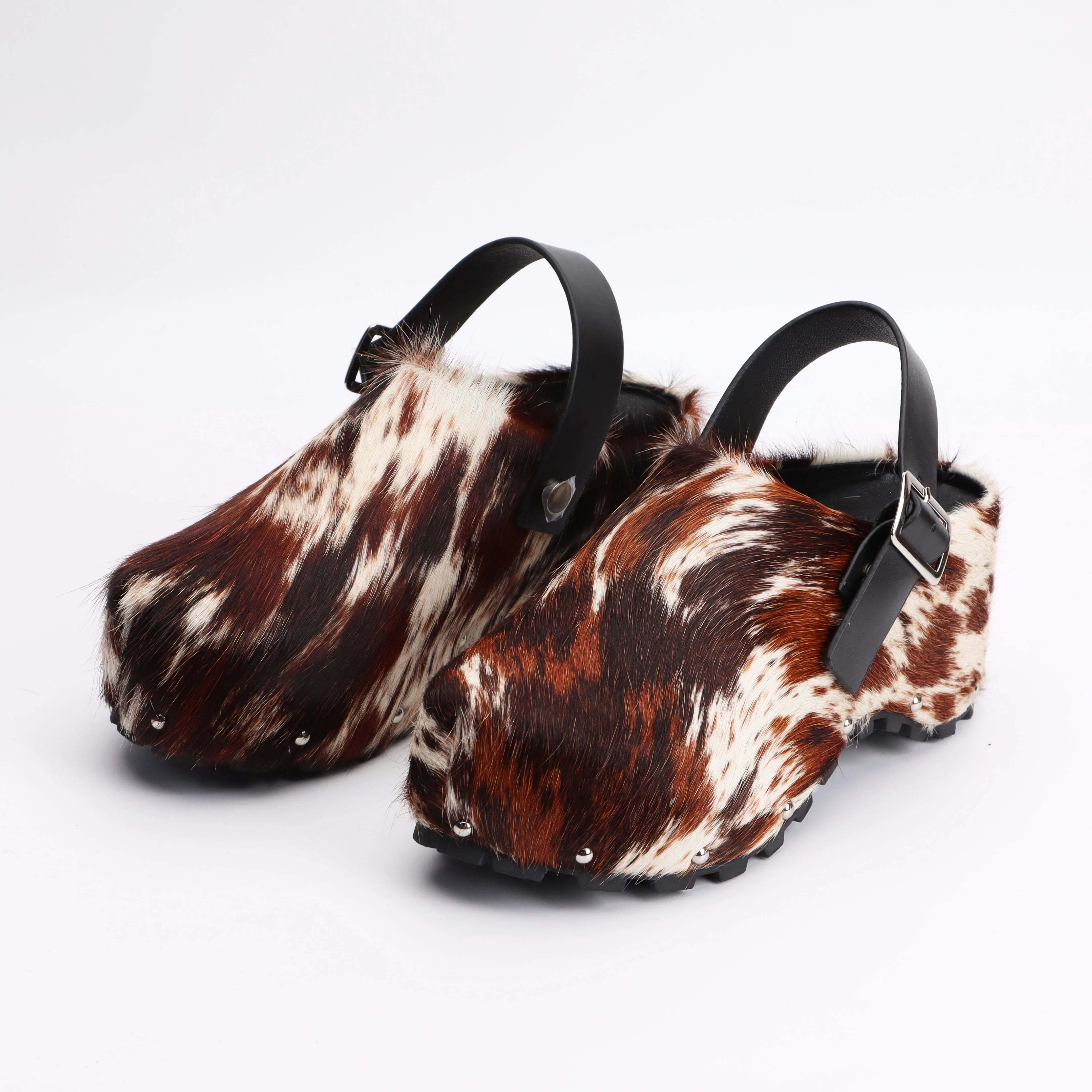 Luxury Platform Mules Designer 2025 Women Real Calf Hair Leather Lined Slip On Clogs Slides Sandals Summer Fashion Comfort Shoes