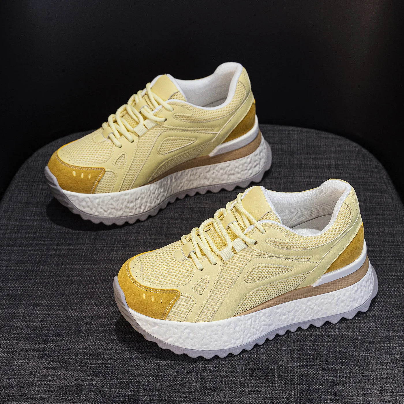 Fujin 6cm Women Casual Shoes Platform Sneakers Heel Chunky Sneakers Heel Genuine Leather Comfortable Walking Shoes Non Slip