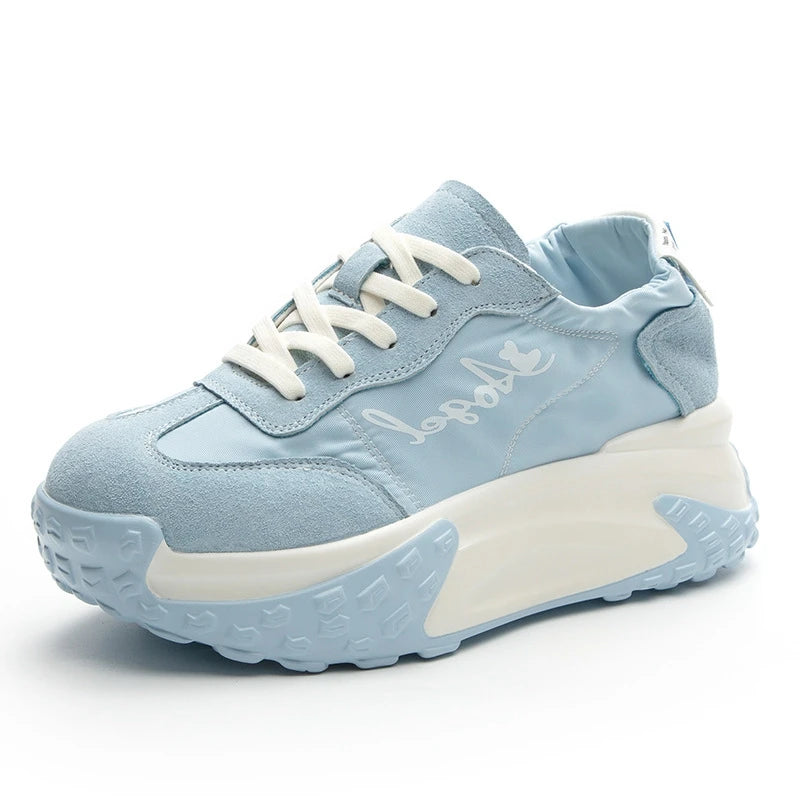 AUTUSPIN 7cm High Platform Women Sneakers 2024 Fashion Genuine Leather Splicing Fabric Footwear Female Casual Sport Shoes 33-40