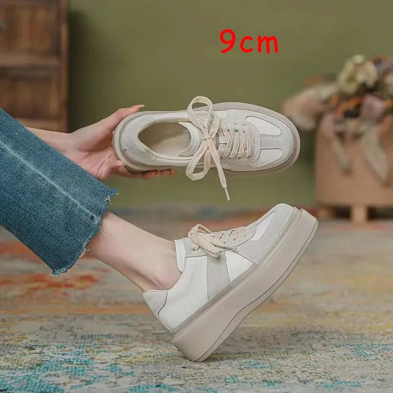 Fujin 9cm 6cm Patent Genuine Leather Suede Women Casual Spring Shoes Super Thick Fashion Sneakers Chunky Shoes Platform Wedge