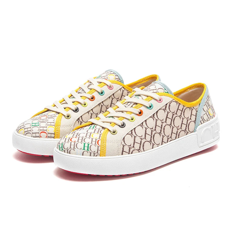 Shoes for woman Luxury brand canvas shoes girls' casual shoes, lace-up flat sneakers student-style lettered casual shoes