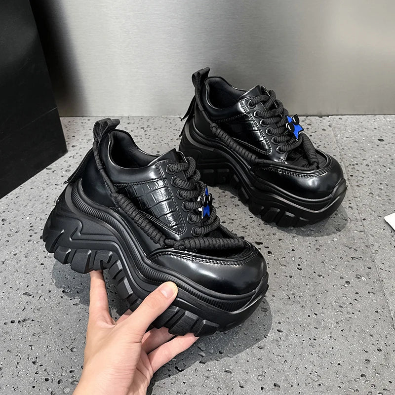 AUTUSPIN New Stylish Women Sneakers Leisure Shoes 2025 Spring Autumn Fashion Leather Thick Bottom Chunky Comfortable Sneaker