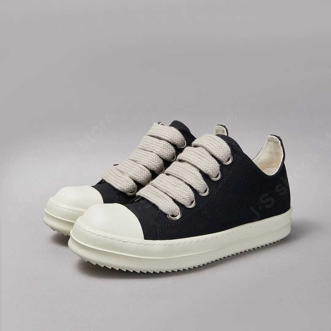 Brand Men Shoe R-o Women Sneakers Black Canvas Low Top Casual Sneaker Thick Sole Jumbo Laces Luxury Flat Shoes Boots