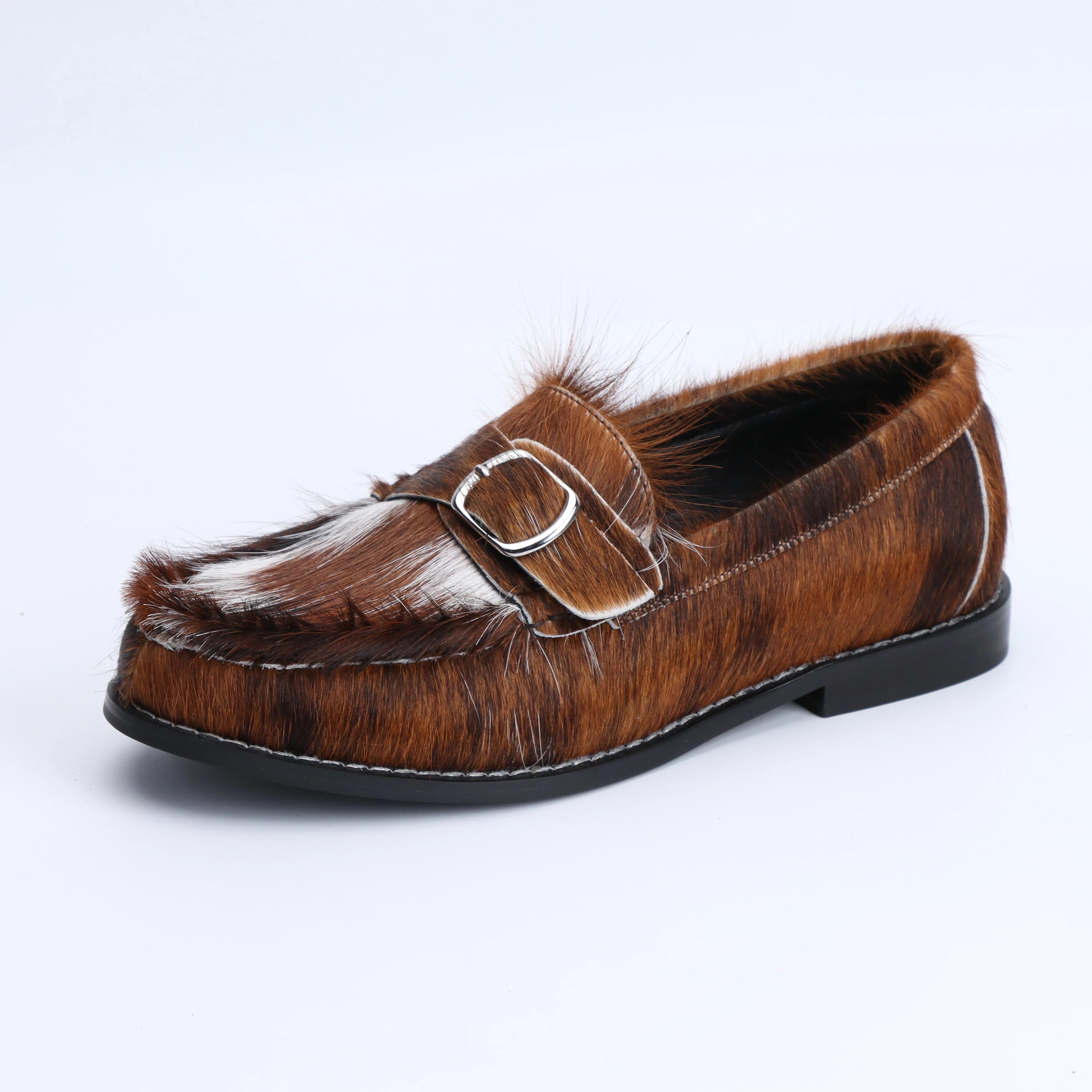 Luxury Designer Loafers for Women, Handmade Cowhide Fur, Rubber Sole, Latex Insole, Soft & Comfortable, Trendy Flats 2025