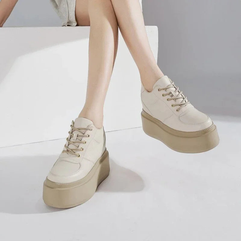 Fujin 10cm 12cm 14cm New Pigskin Synthetic Leather High Brand Autumn Daddy Breathable Spring Platform Wedge Fashion Comfy Shoes