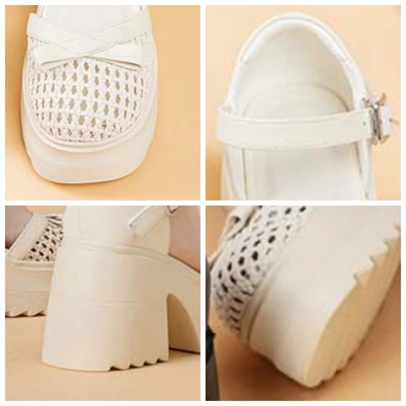 Fujin 10cm PU Synthetic Microfiber Leather Peep Toe Shoes Buckle Mary Jane Platform Wedge Fashion Slippers Women Sandals Pumps
