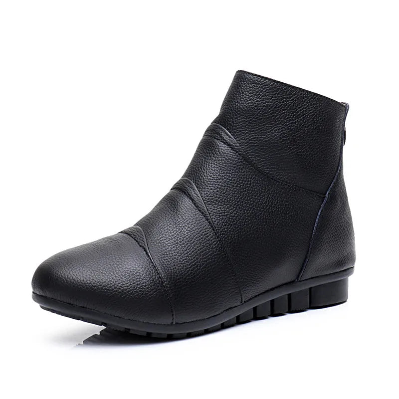 WOIZGIC Women's Ladies Female Mother Genuine Leather Shoes Platform Ankle Boots Zipper Autumn Winter Warm Plush Fur Plus Size