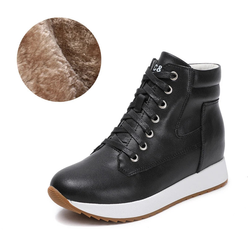 Fujin 7cm Genuine Leather Women Ankle Booties Platform Wedge Hidden Heels Warm Women Autumn Spring Casual Chunky Sneaker Shoes