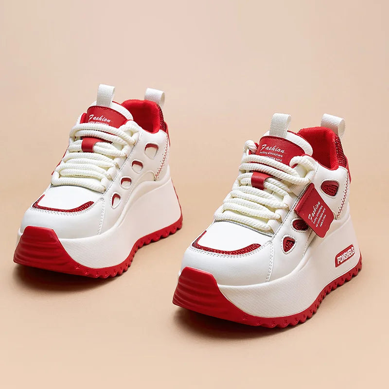 Fujin 3 inch 7cm Genuine Leather Comfy Breathable Hidden Heel Flats Skate Board Platform Wedge Sneakers Vulcanized Chunky Shoes