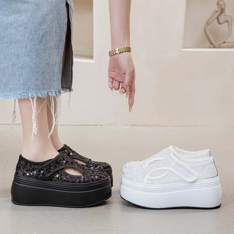 Fujin 8cm White Platform Sneakers for Women Casual Shoes Chunky Platform Sneakers Fashion Female Summer Shoes Sandals Slip on