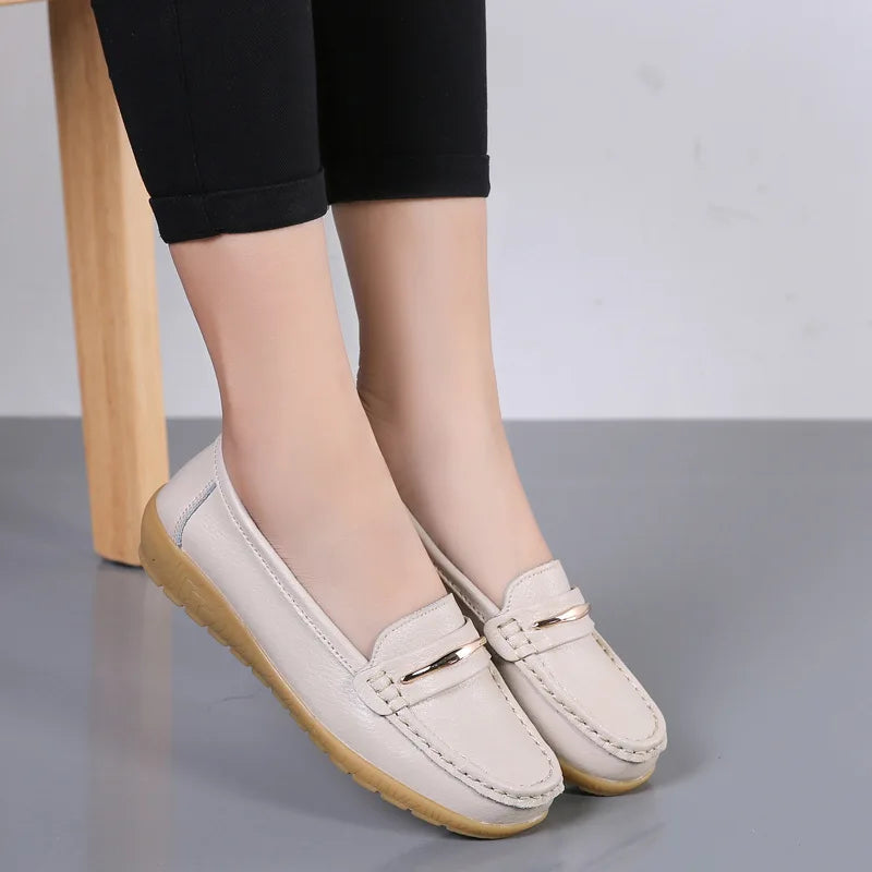 WOIZGIC Women's Mother Ladies Woman Female Genuine Leather Shoes Flats Loafers Platform Bling Slip On Moccasins Plus Size 43 44
