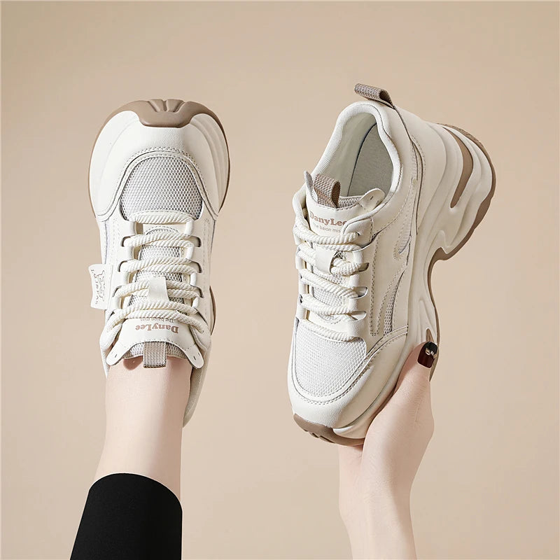 AUTUSPIN 9cm Wedges Platform Casual Shoes for Women Fashion Spring Breathable Mesh Sneakers Leisure Internal Heighten Footwear