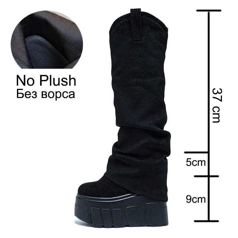 Fujin 5 Inch 14cm Stretch Boots Short Ankle Boots for Women Knee High Platform Booties Wedge Heel Hidden Botas Autumn Winter