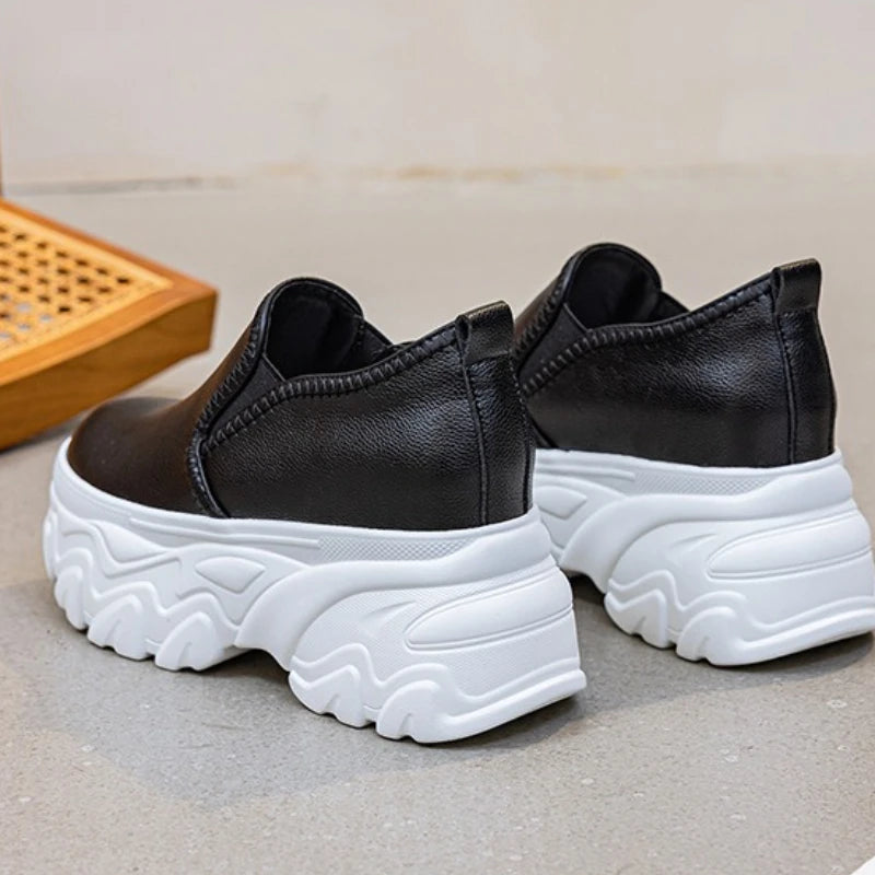 Fujin 9cm White Platform Sneakers for Women White Shoes Wedge Chunky Platform Shoes Footwear Female Slip on Slipony Shoes