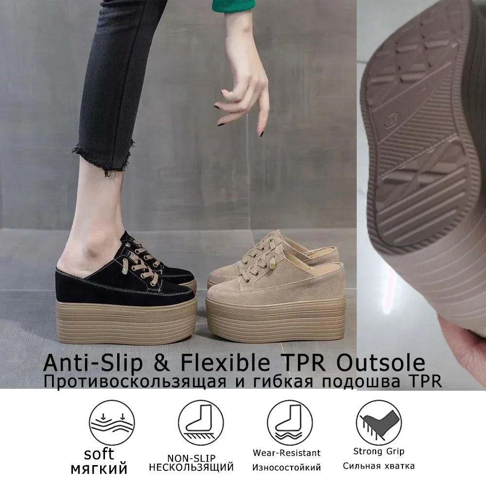 Fujin 10cm 12cm Suede Genuine Leather Fashion Height Increasing Females Lady Casual Platform Wedge Women Slip on Shoe Summer